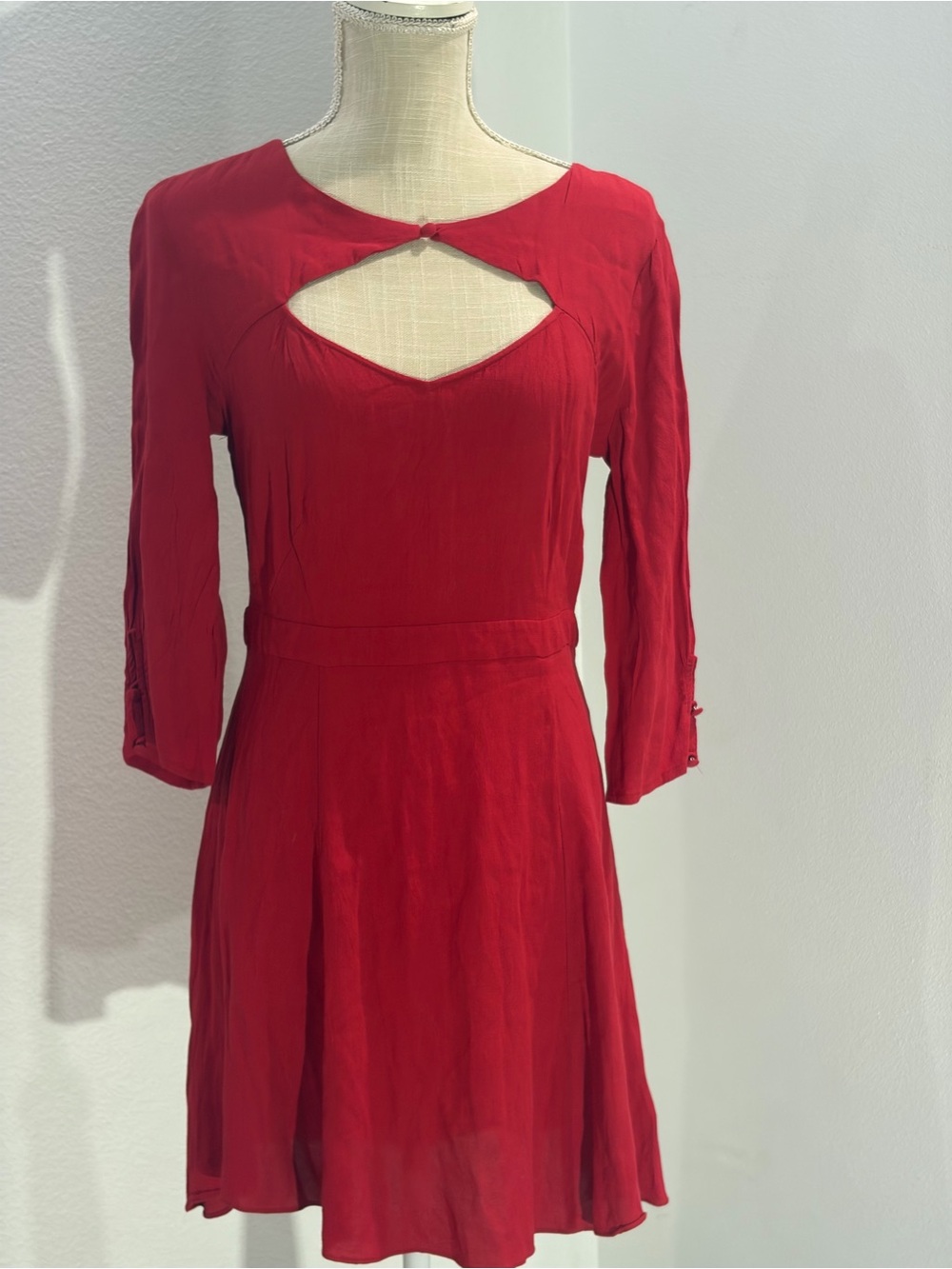 Cooperative Red Long-Sleeve Cutout A-Line Dress